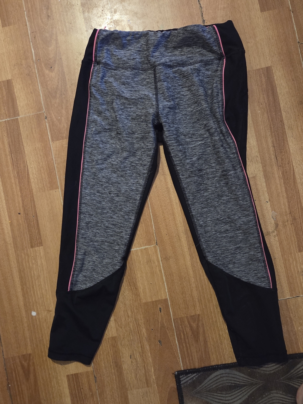 Women's Athletic Grey & Black Leggings with Pink Trim
